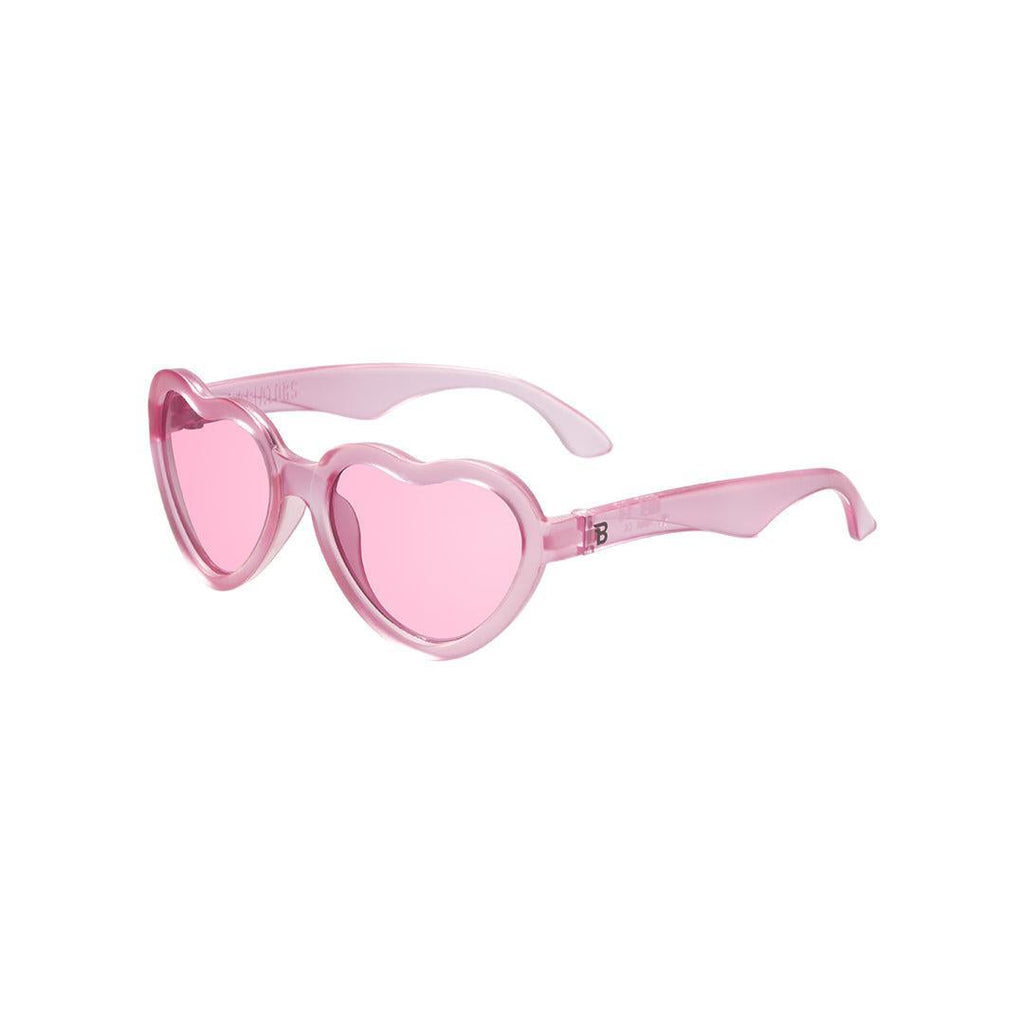 Babiators Original Mirrored Heart kids sunglasses in Fuchsia Haze 0-2 years flat lay