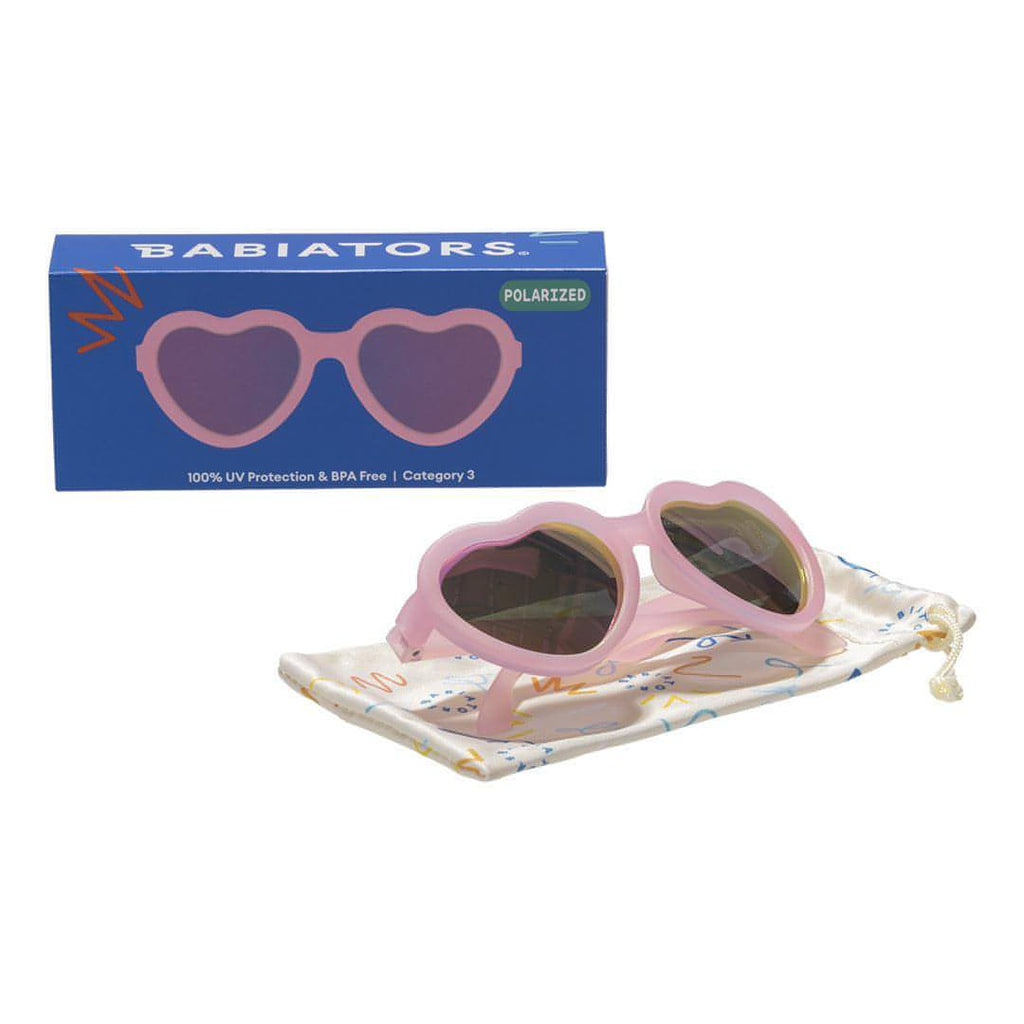 Babiators Polarised Heart Frosted Pink kids sunglasses front view