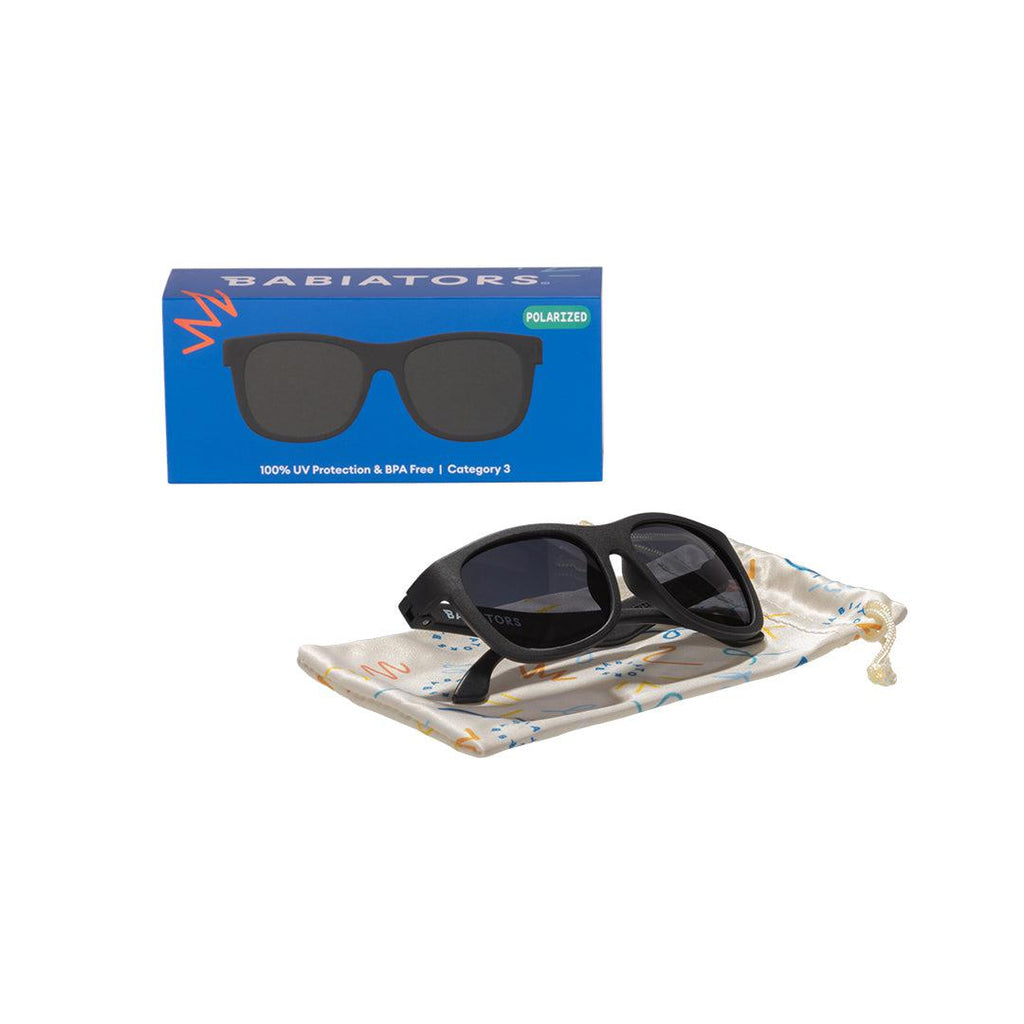 Babiators Polarised Navigator Jet Black Smoke kids sunglasses front view