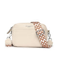 Kenike beige rhombus embroidered strap crossbody bag variant