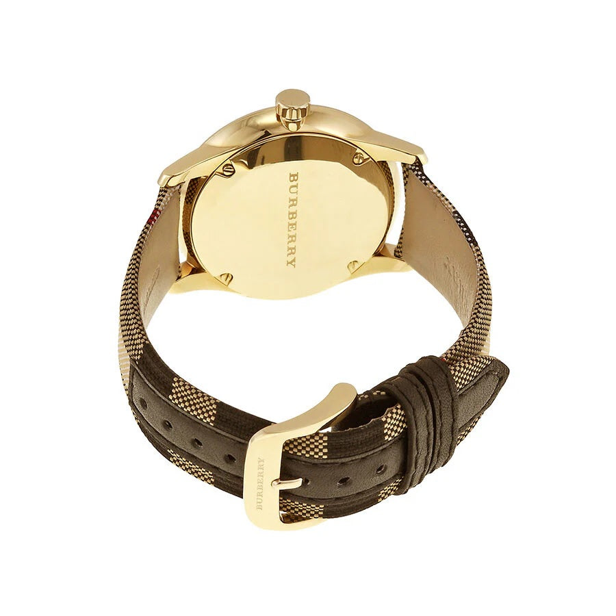 Burberry BU10001 watch back case view with multicolour strap