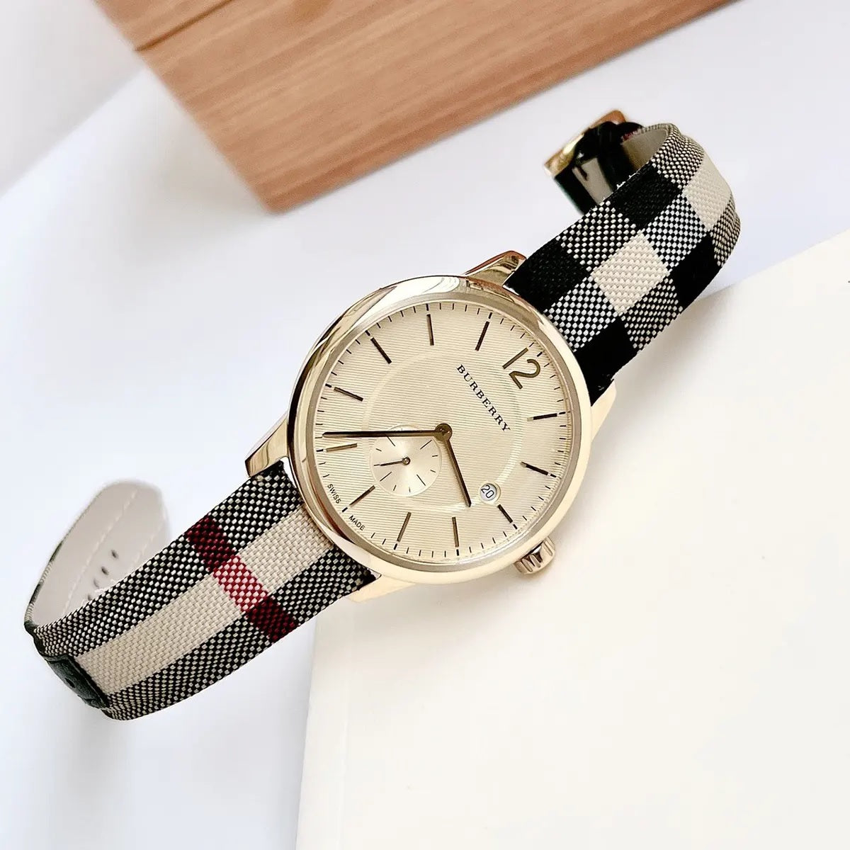 Burberry BU10001 gold case watch with multicolour strap