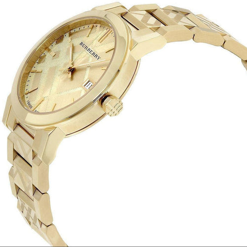 Burberry BU9038 gold watch dial close-up