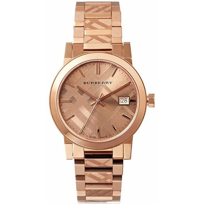 Burberry BU9146 rose gold watch dial close-up
