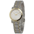 Burberry BU9217 The City two-tone watch front view with white dial and gold bezel