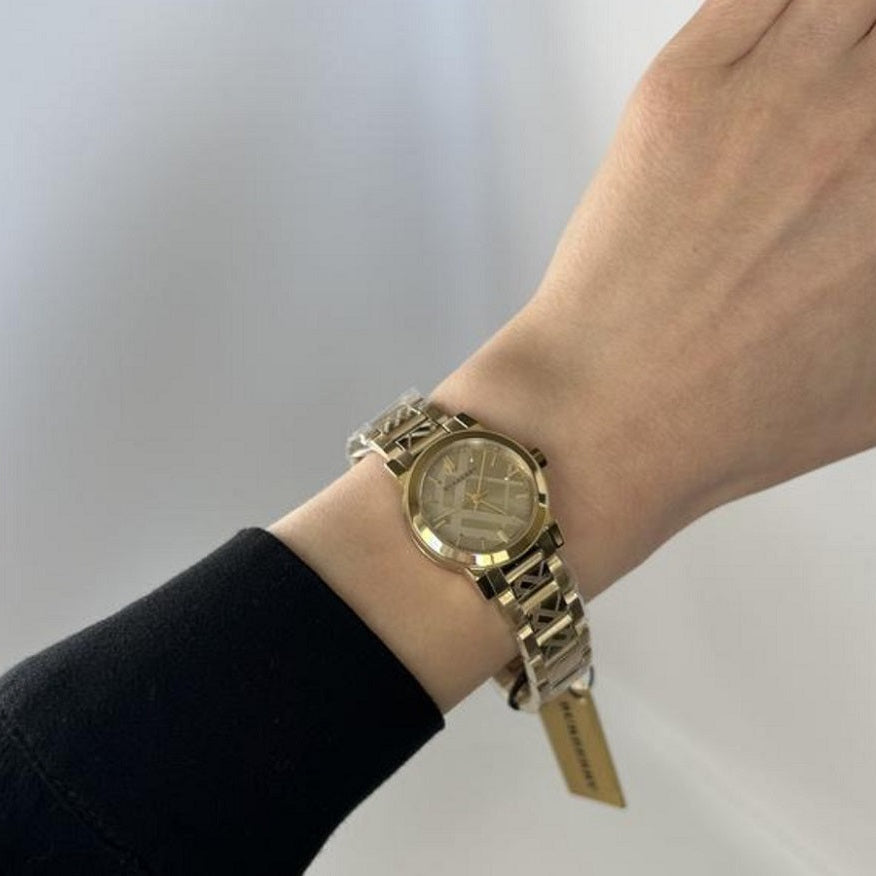 Burberry BU9234 The City gold watch on wrist