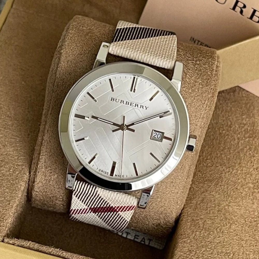 Burberry BU9357 watch in box with silver dial