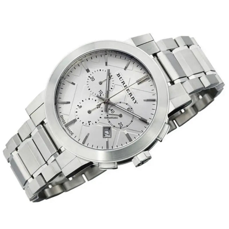 Burberry BU9750 angled view with silver dial
