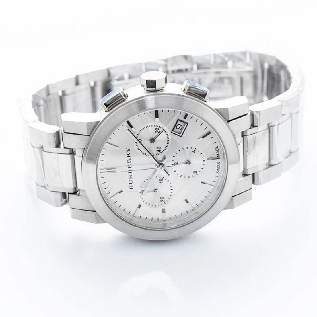 Burberry BU9750 silver dial close-up