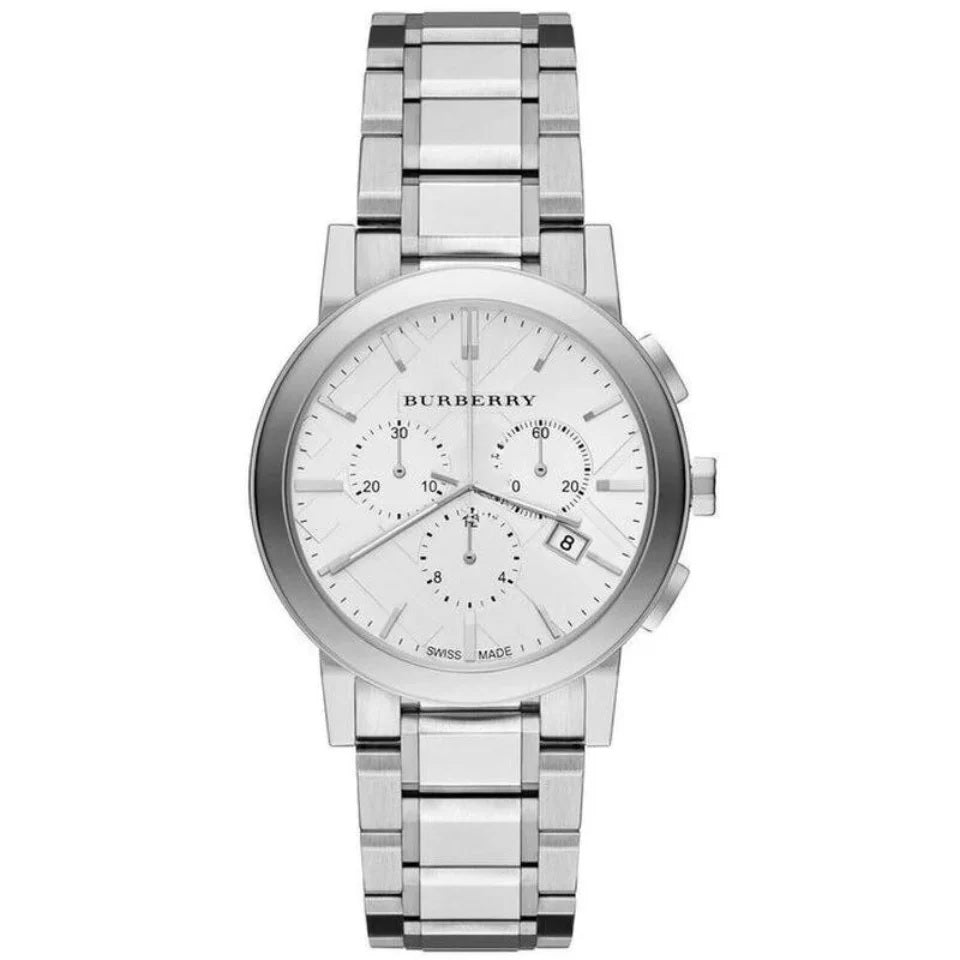 Burberry BU9750 The City silver unisex watch front view