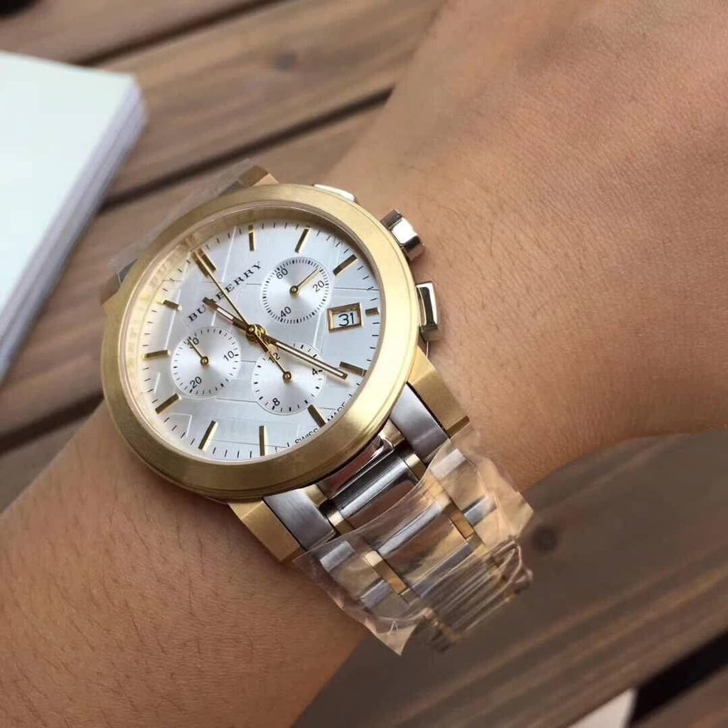 Burberry BU9751 two-tone silver and gold watch on wrist
