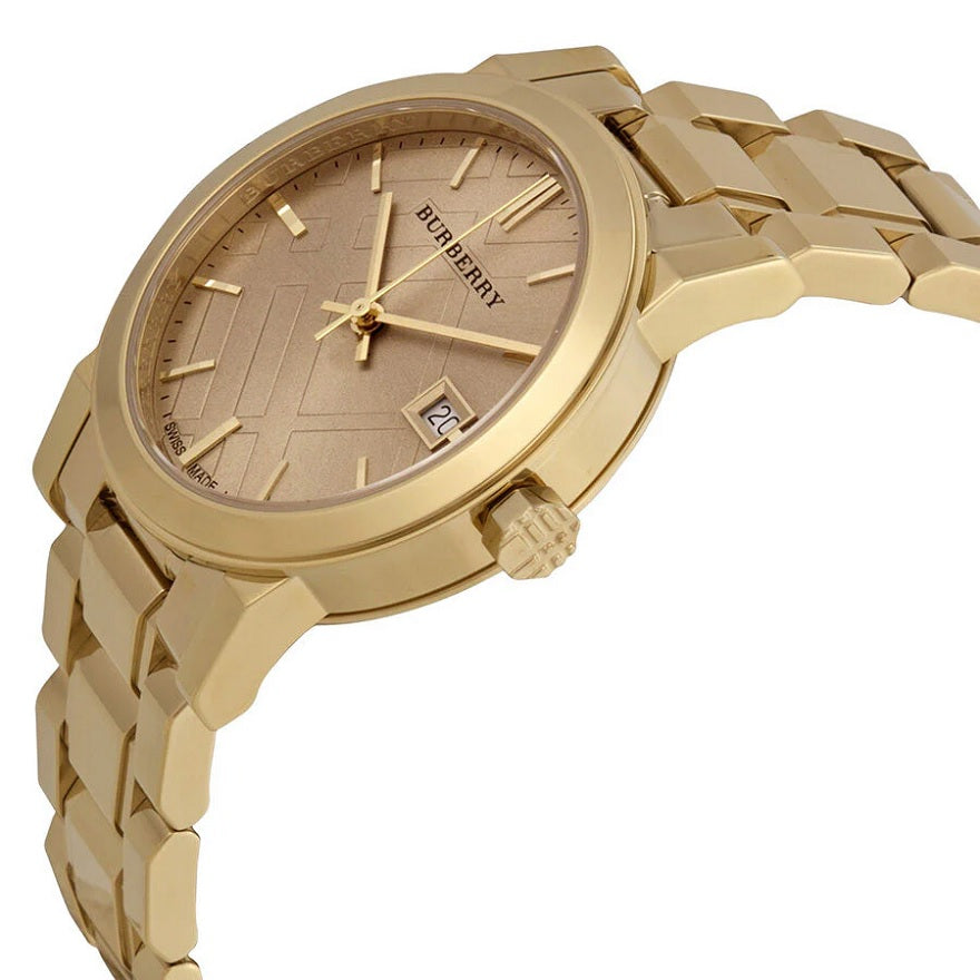 Burberry BU9134 gold watch angled view