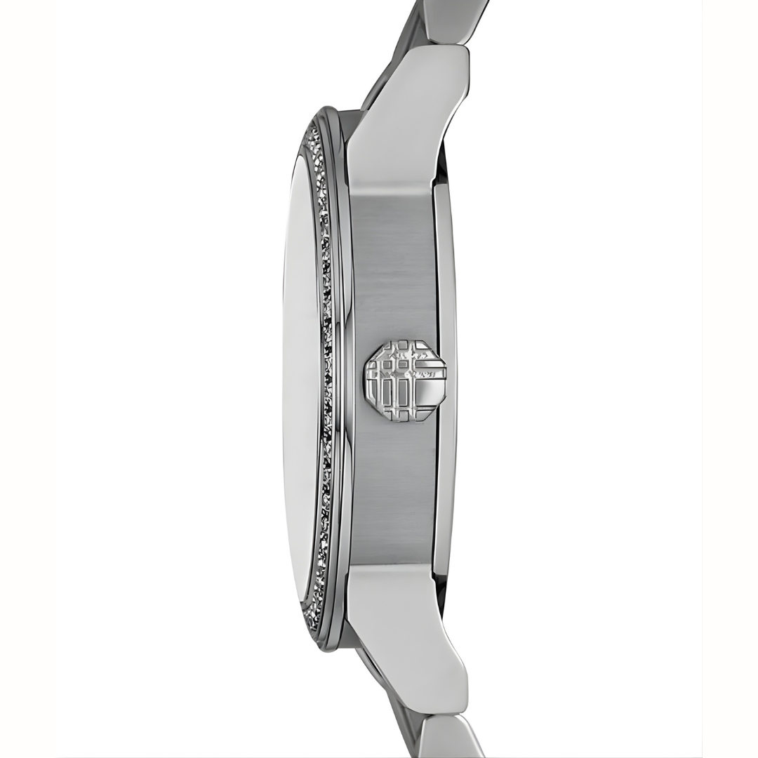 Burberry BU9220 women’s silver watch side angle