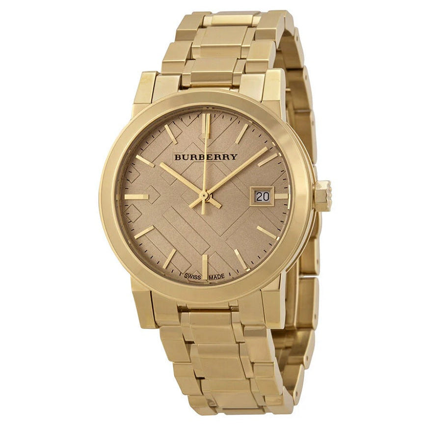Burberry BU9134 The City women’s gold watch front view
