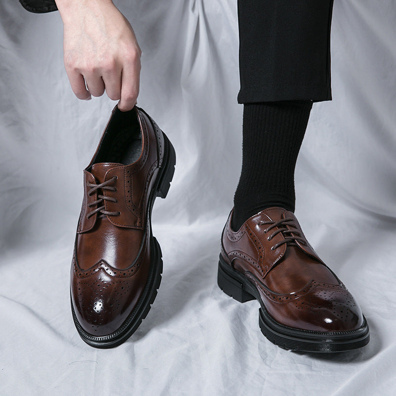 Kenike men's black brogue business formal leather shoes front view