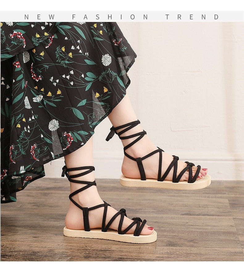 Kenike women's black flat sandals side detail