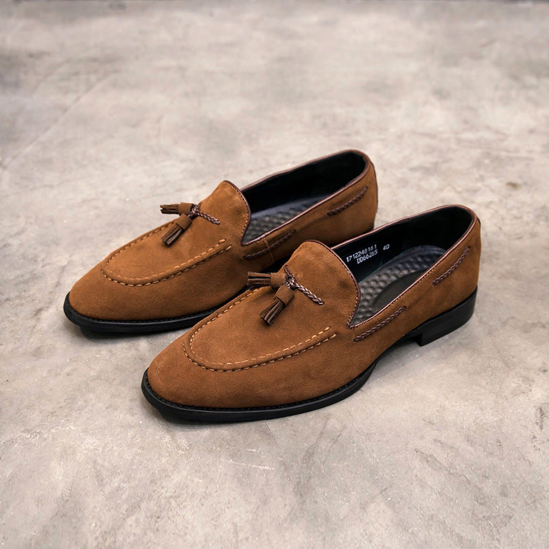 Kenike men's black British matte leather slip-on shoes front view