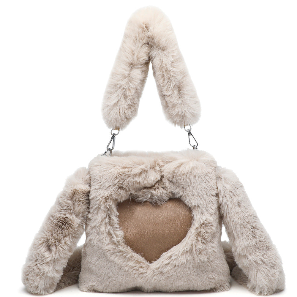 Kenike gray fluffy top-handle shoulder bag variant