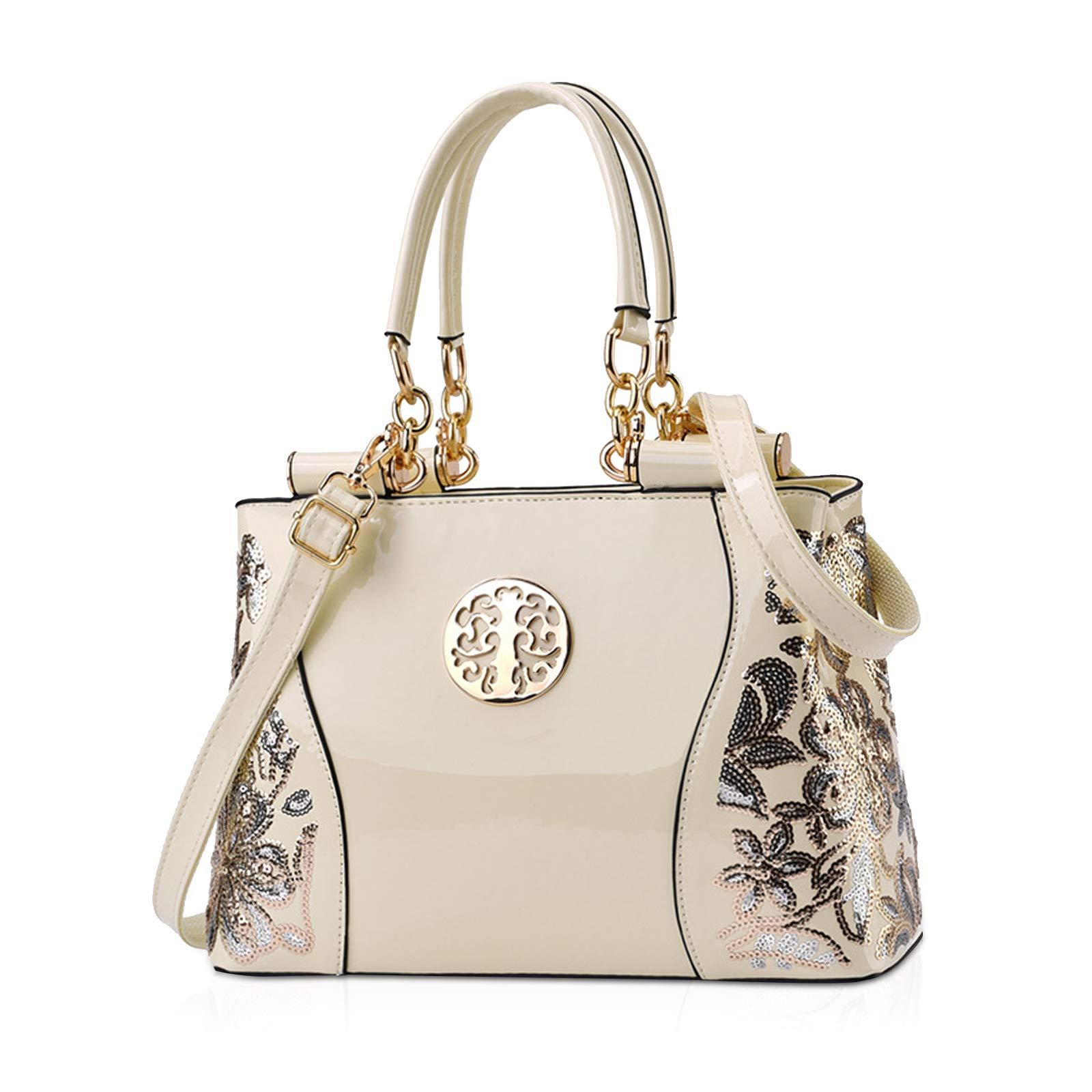 Kenike white patent leather-style hobo tote handbag variant