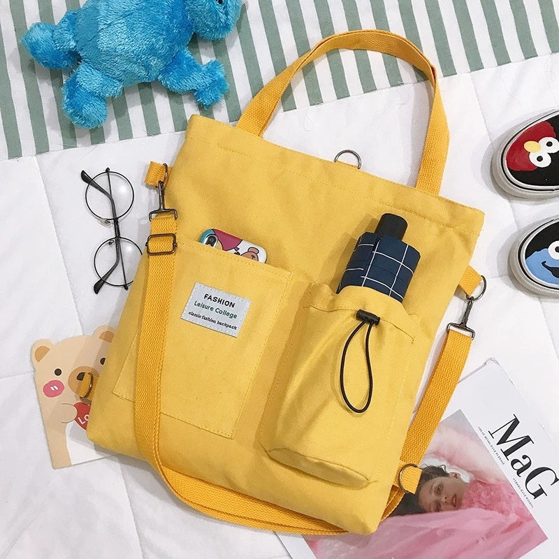 Kenike Harajuku yellow canvas student shoulder bag variant