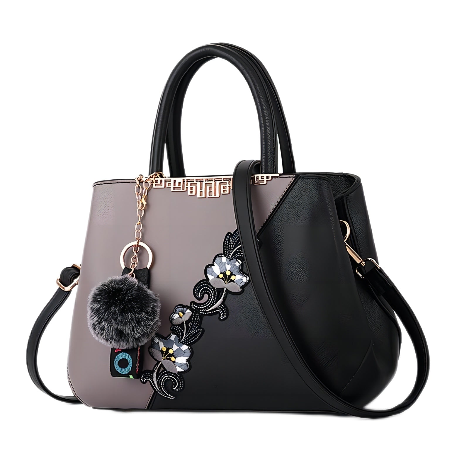 Kenike grey and black flower pattern spliced crossbody bag variant image