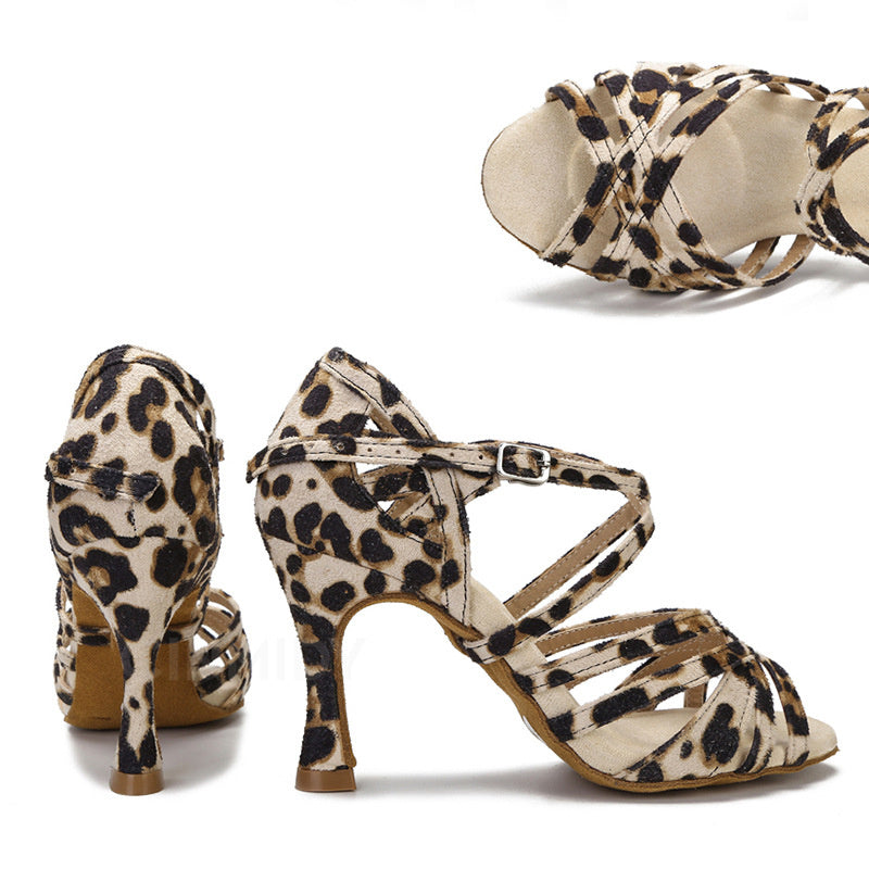 Kenike stiletto Latin dance shoes leopard detail
