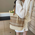 Kenike beige stripe straw beach bag with tassel pendant variant