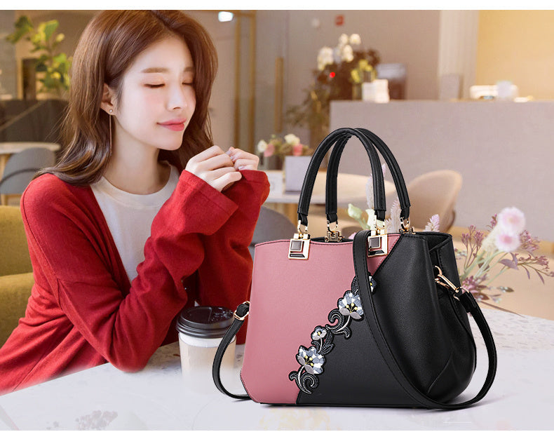 Kenike spliced colour shoulder bag model styling image