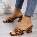 Kenike camel leopard square toe chunky heel sandals variant