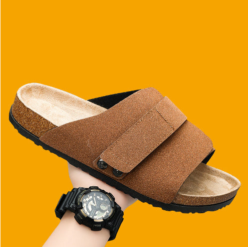 Kenike 810 yellow brown double-buckle cork suede sandals variant