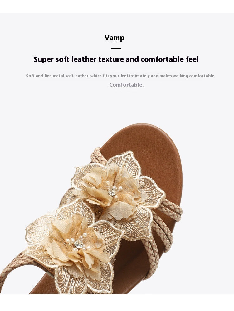 Kenike wedge sandals floral upper close-up