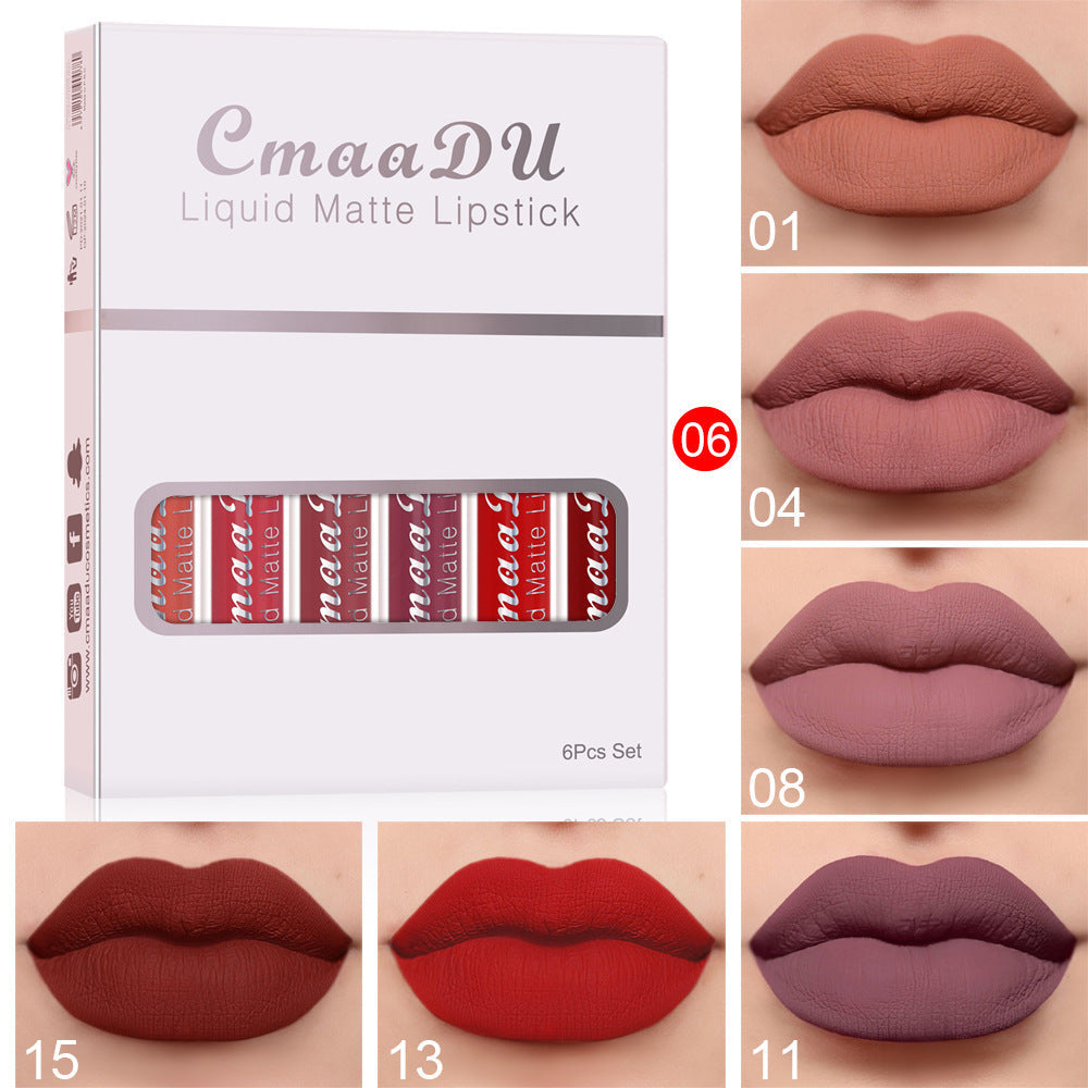 6 boxes matte waterproof lipstick set front view