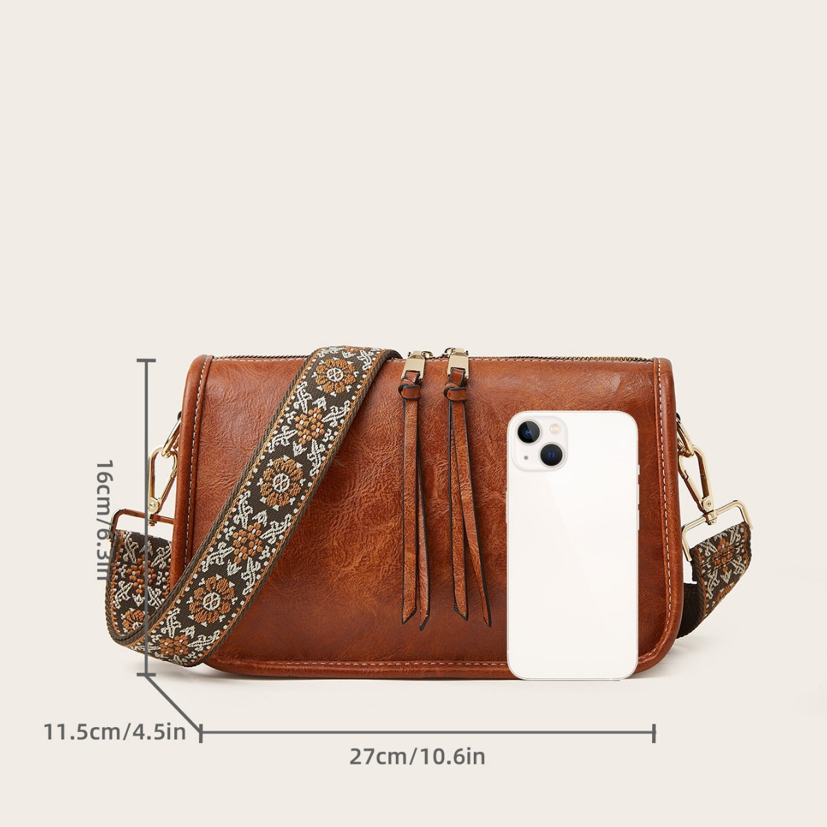 Kenike bohemian crossbody tote bag wide strap detail