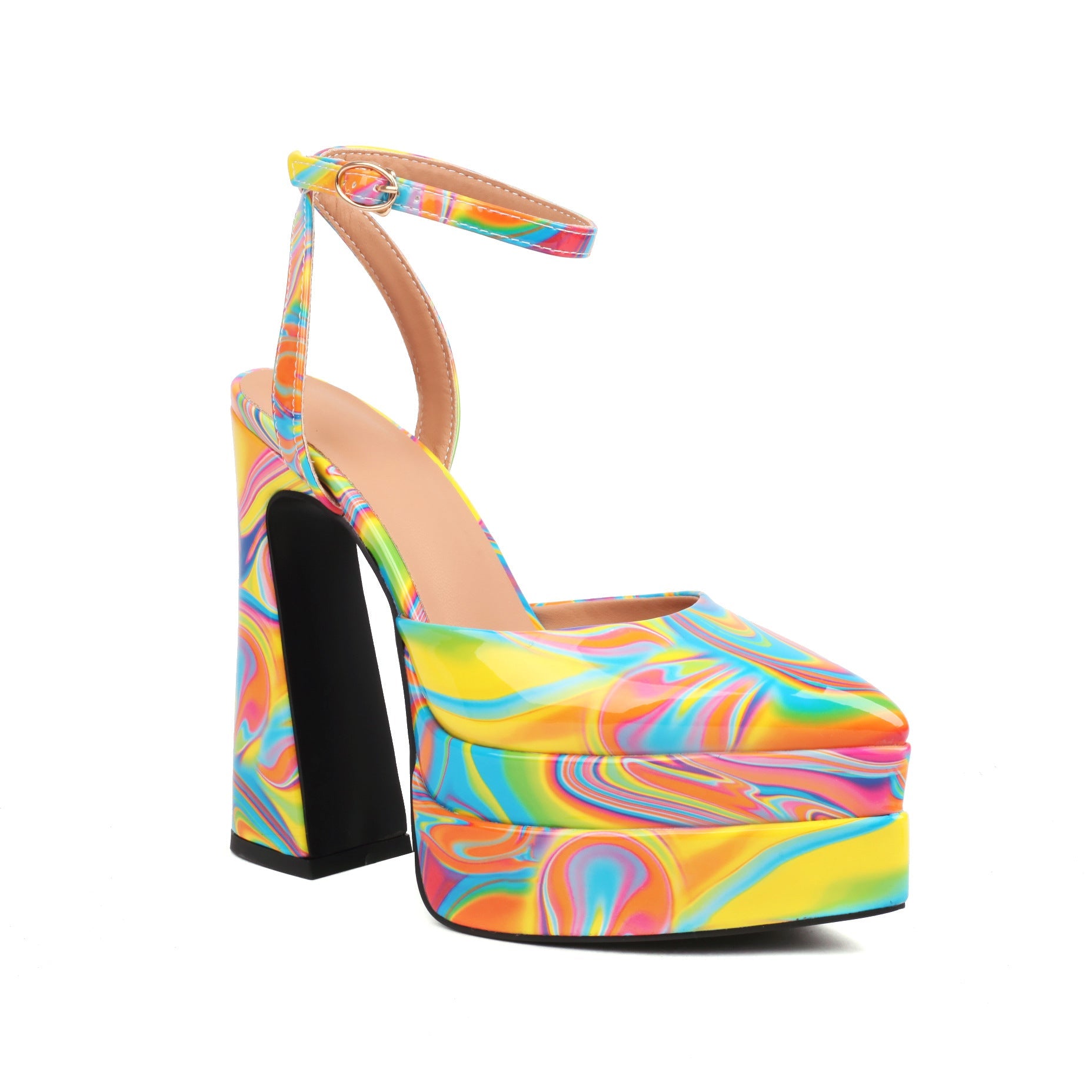 Kenike women's platform pointed high heels angled view