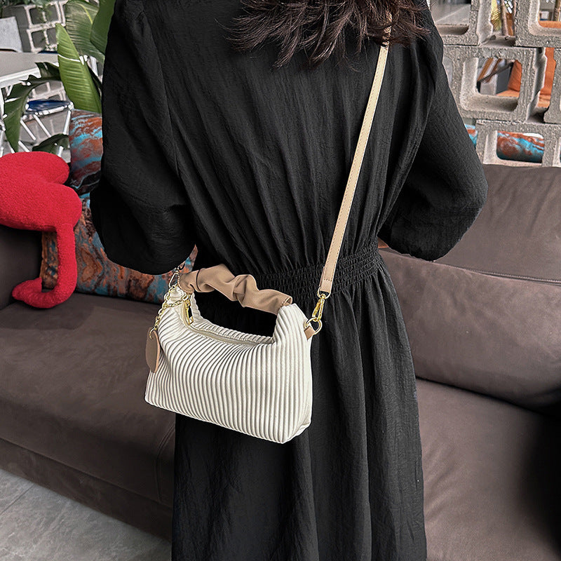 Kenike white PU leather pleated cloud crossbody bag variant