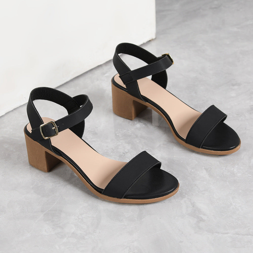 Kenike women's black medium chunky heel ankle strap sandals variant