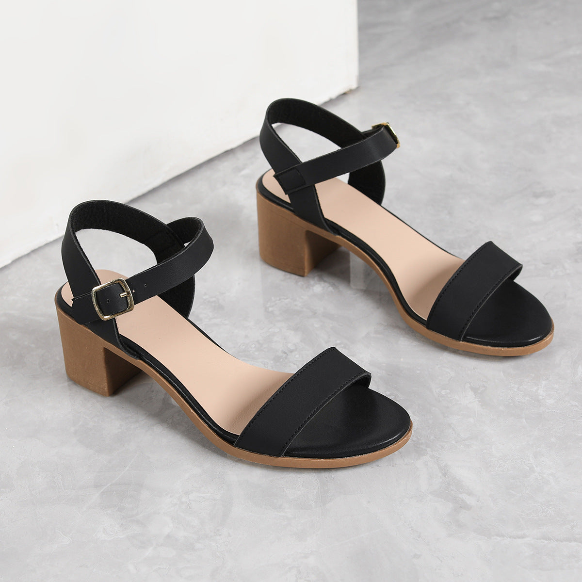 Kenike women's black medium chunky heel ankle strap sandals variant