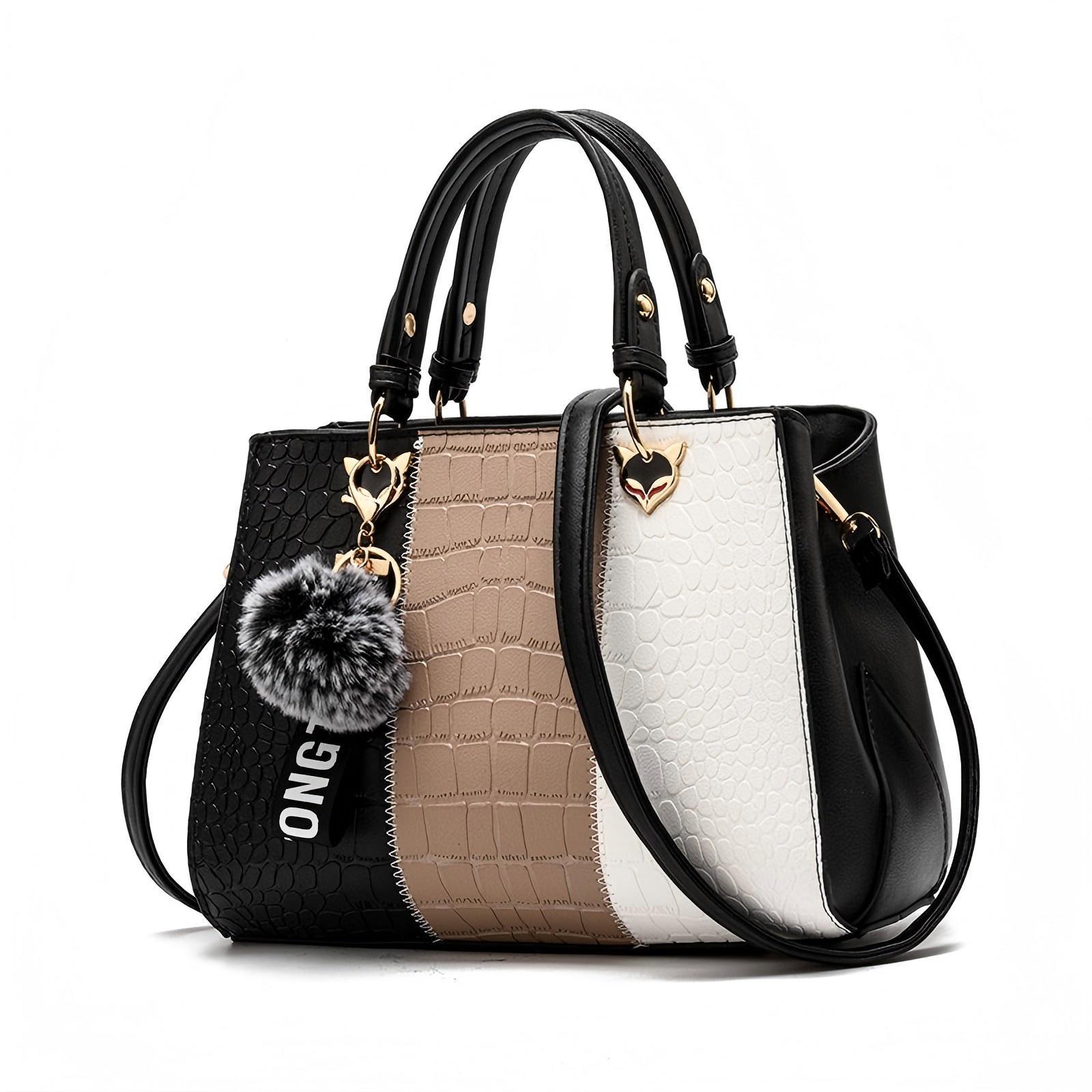 Kenike wave shoulder messenger tote bag in brown front view
