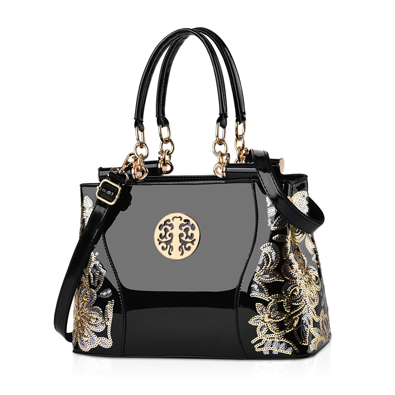 Kenike black patent leather-style hobo tote handbag variant