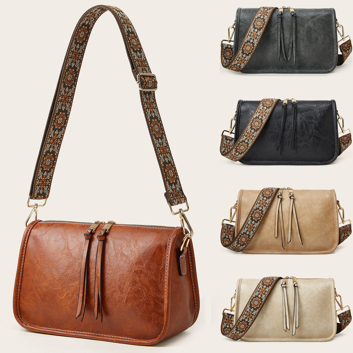Kenike women's bohemian wide strap crossbody tote bag front view
