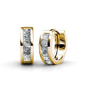 Gold and crystal square hoop earrings front view