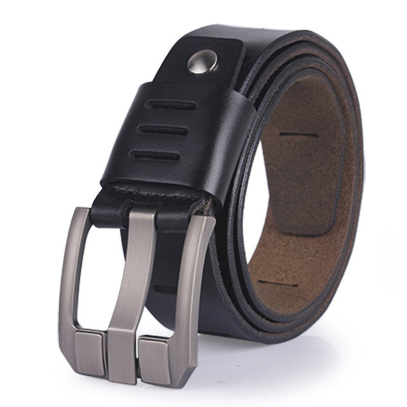Kenike men's black cowhide leather jeans belt variant
