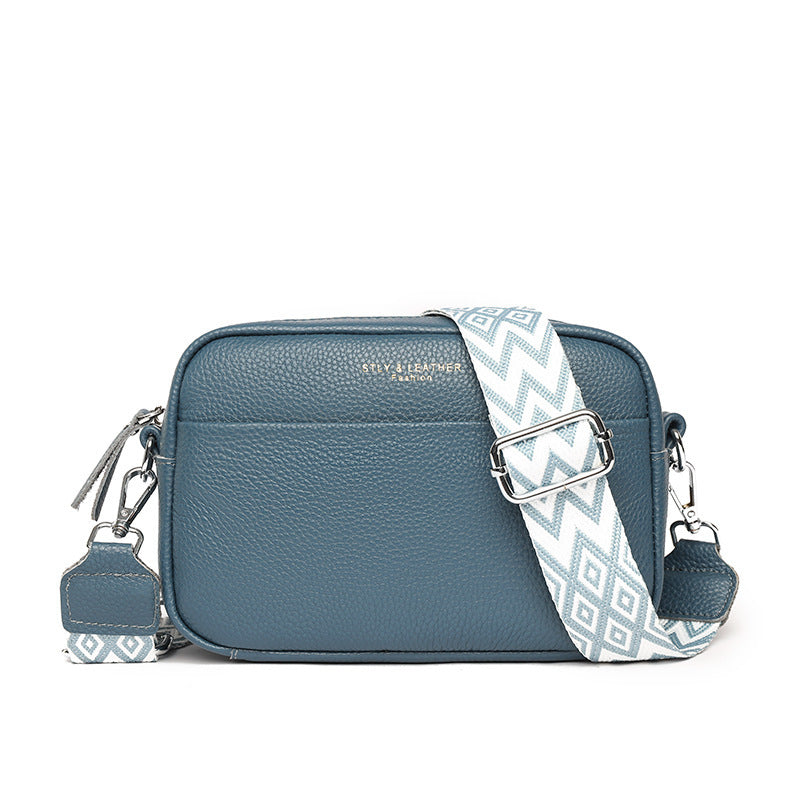Kenike blue rhombus embroidered strap crossbody bag variant