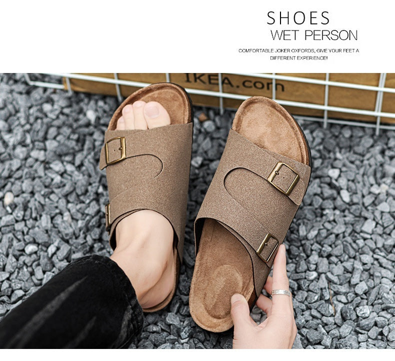 Kenike cork suede sandals double buckle detail