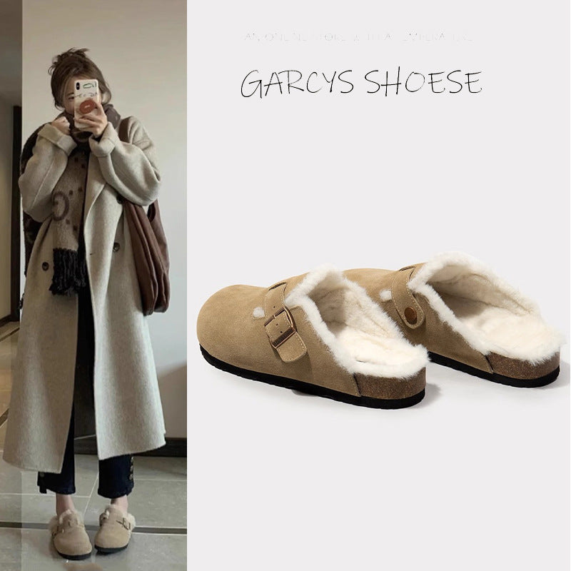 Kenike women's cork style shoes fleece lining detail