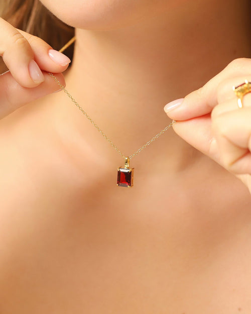 Emerald cut red garnet pendant necklace in 18k gold vermeil product image