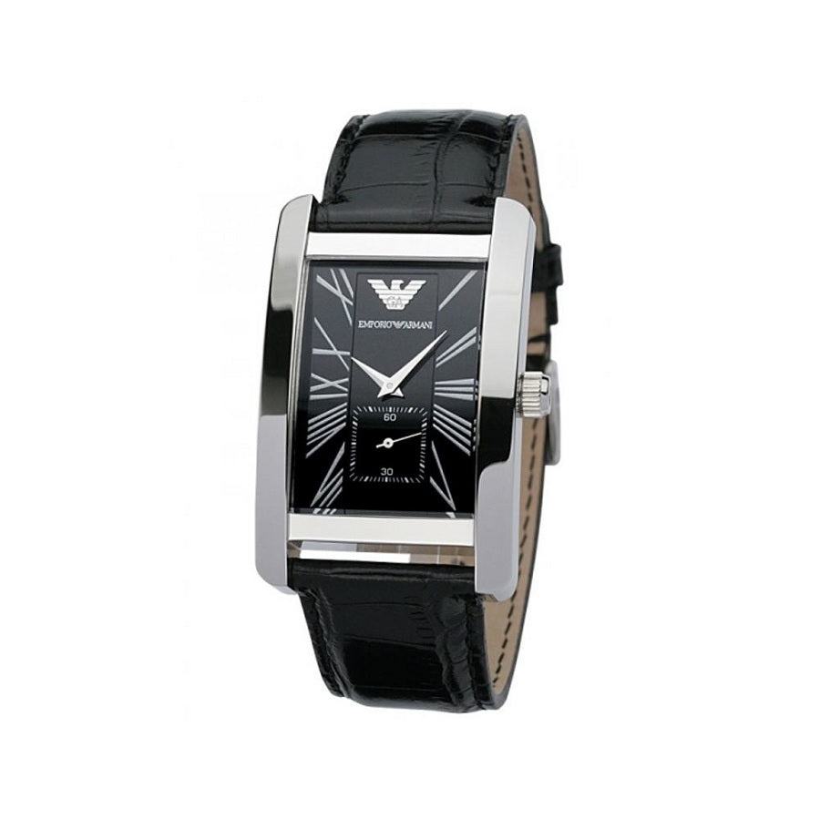 Emporio Armani AR0143 Classic watch with black leather strap and black dial
