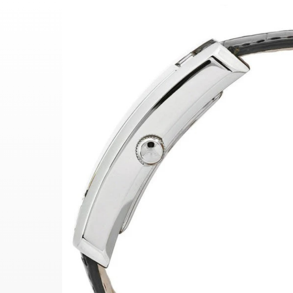 Emporio Armani AR0143 side view with silver case and black strap