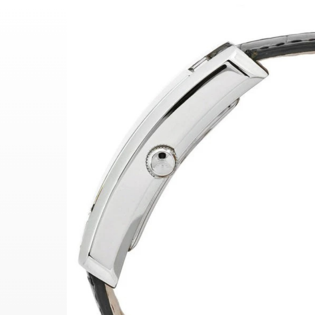 Emporio Armani AR0143 side view with silver case and black strap