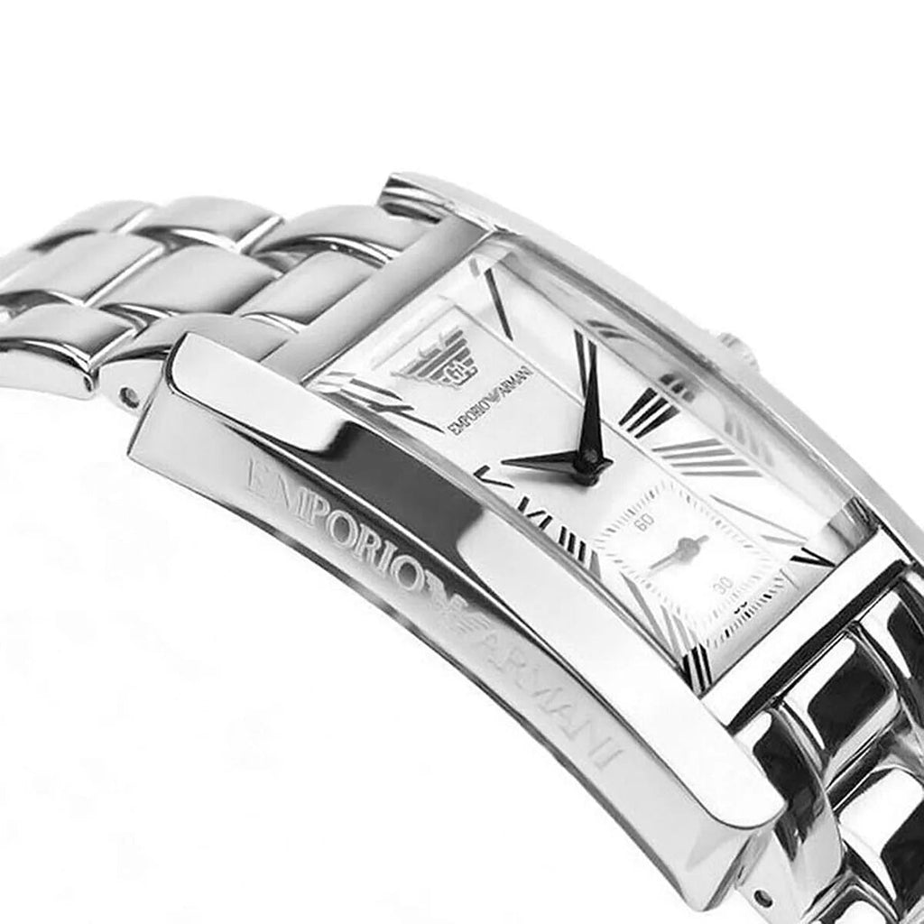 Emporio Armani AR0145 silver strap watch side angle